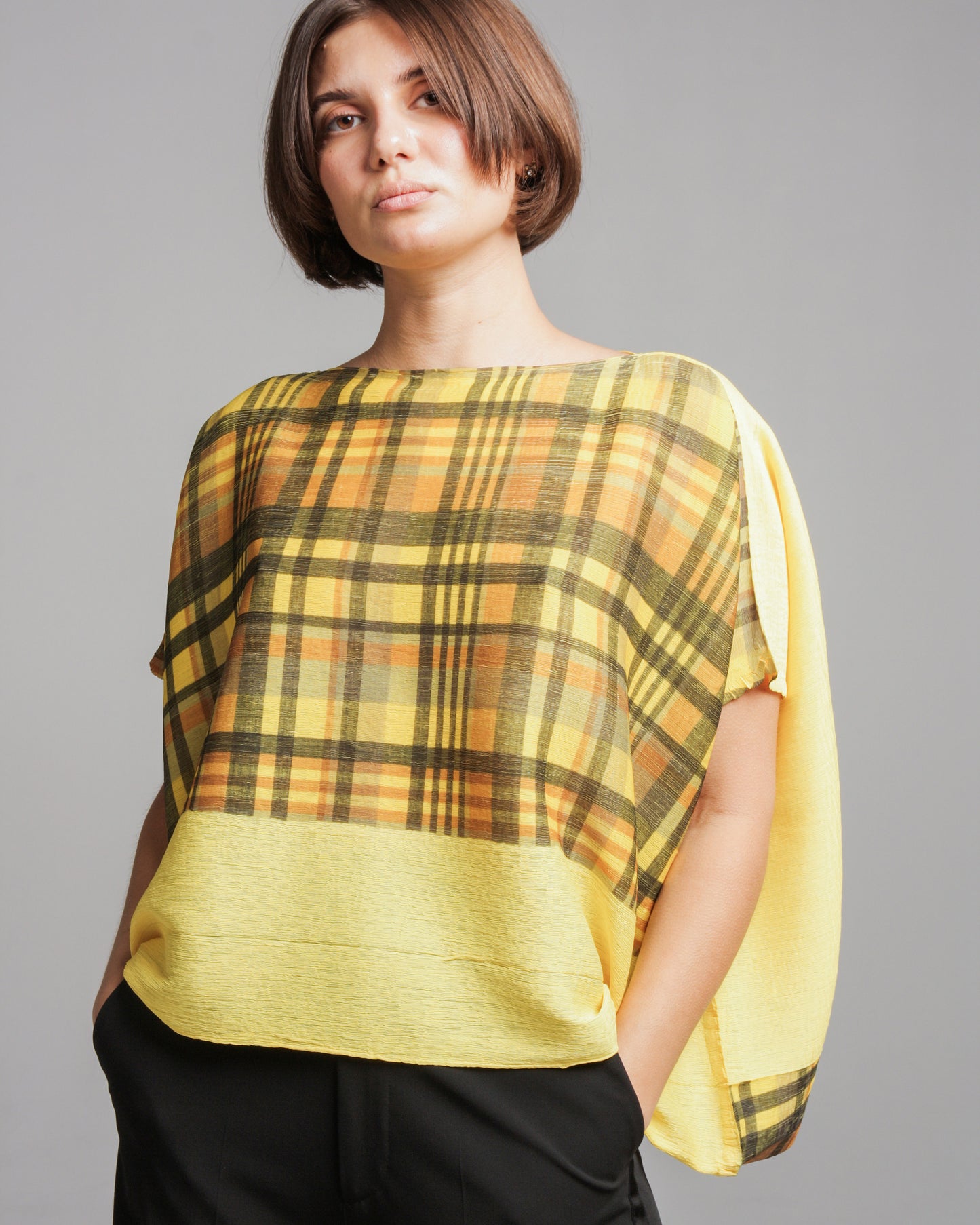 Yellow Check Crepe Top