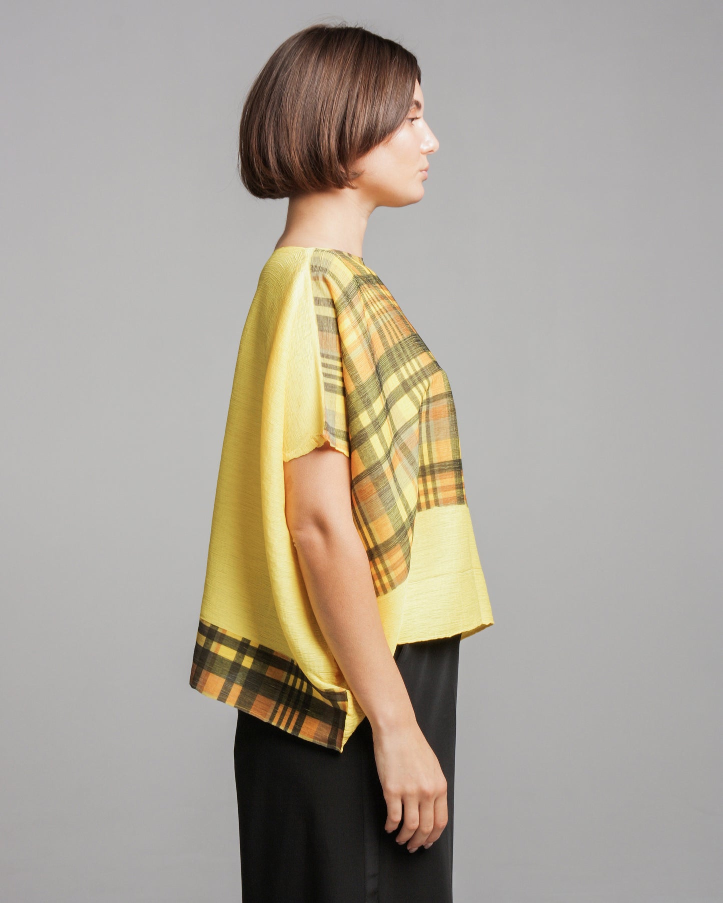 Yellow Check Crepe Top