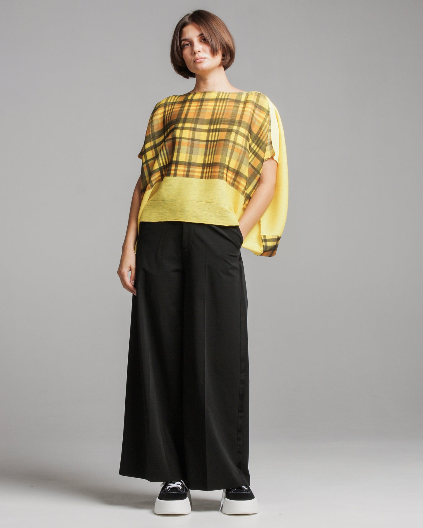 Yellow Check Crepe Top