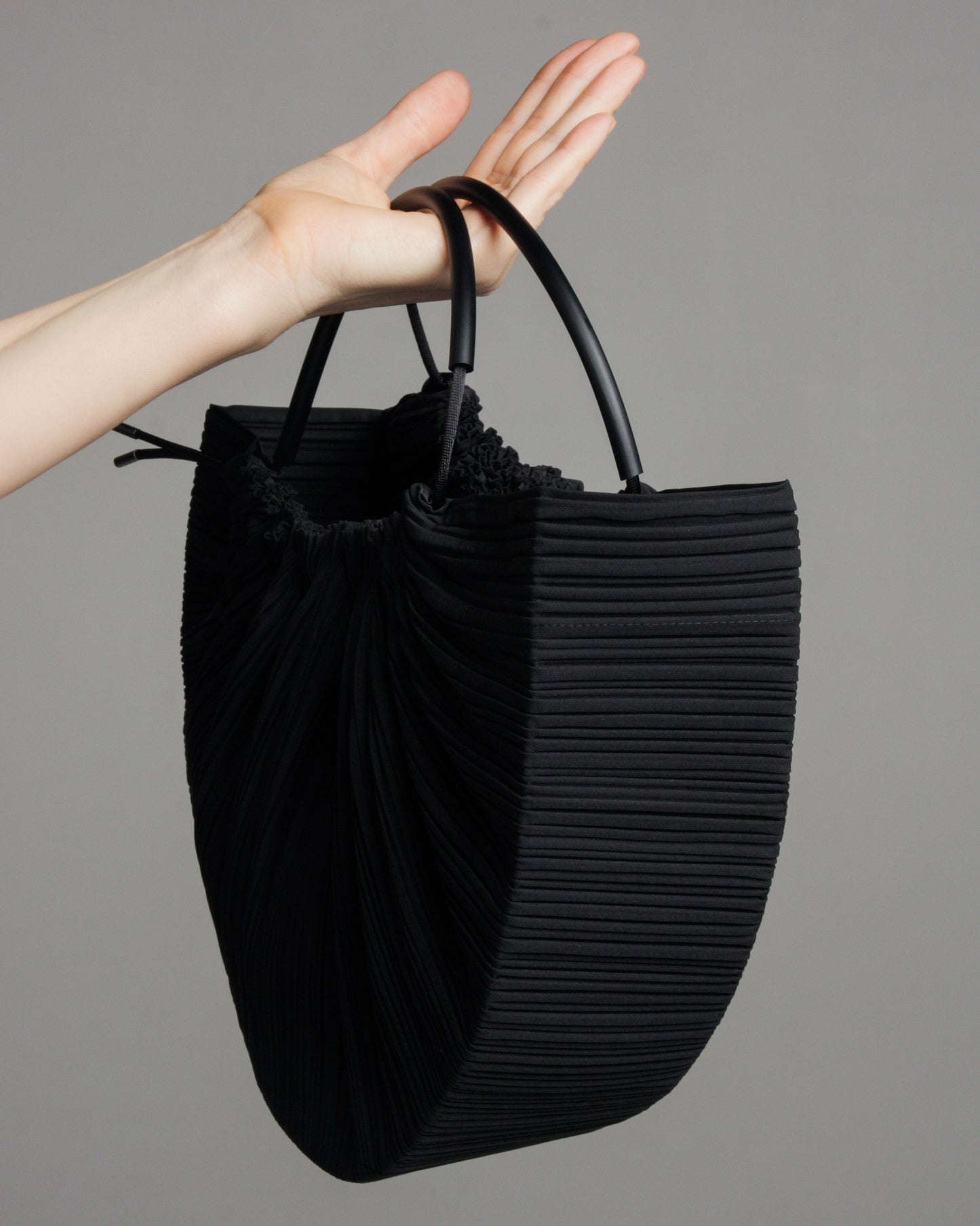 Black Pleated Basket Bag