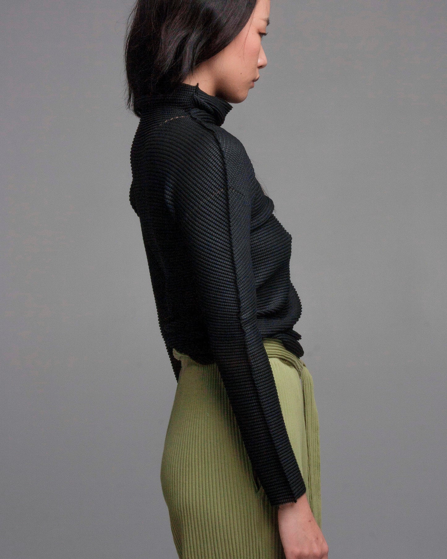 Black Soft Micropleated Turtleneck