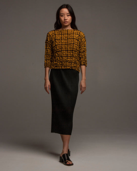 Yellow Check Meringue Mid Sleeve Top