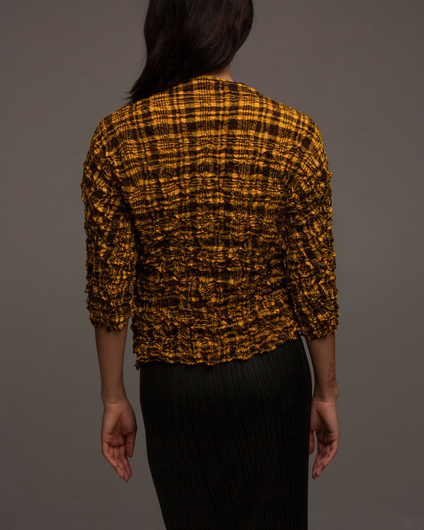 Yellow Check Meringue Mid Sleeve Top