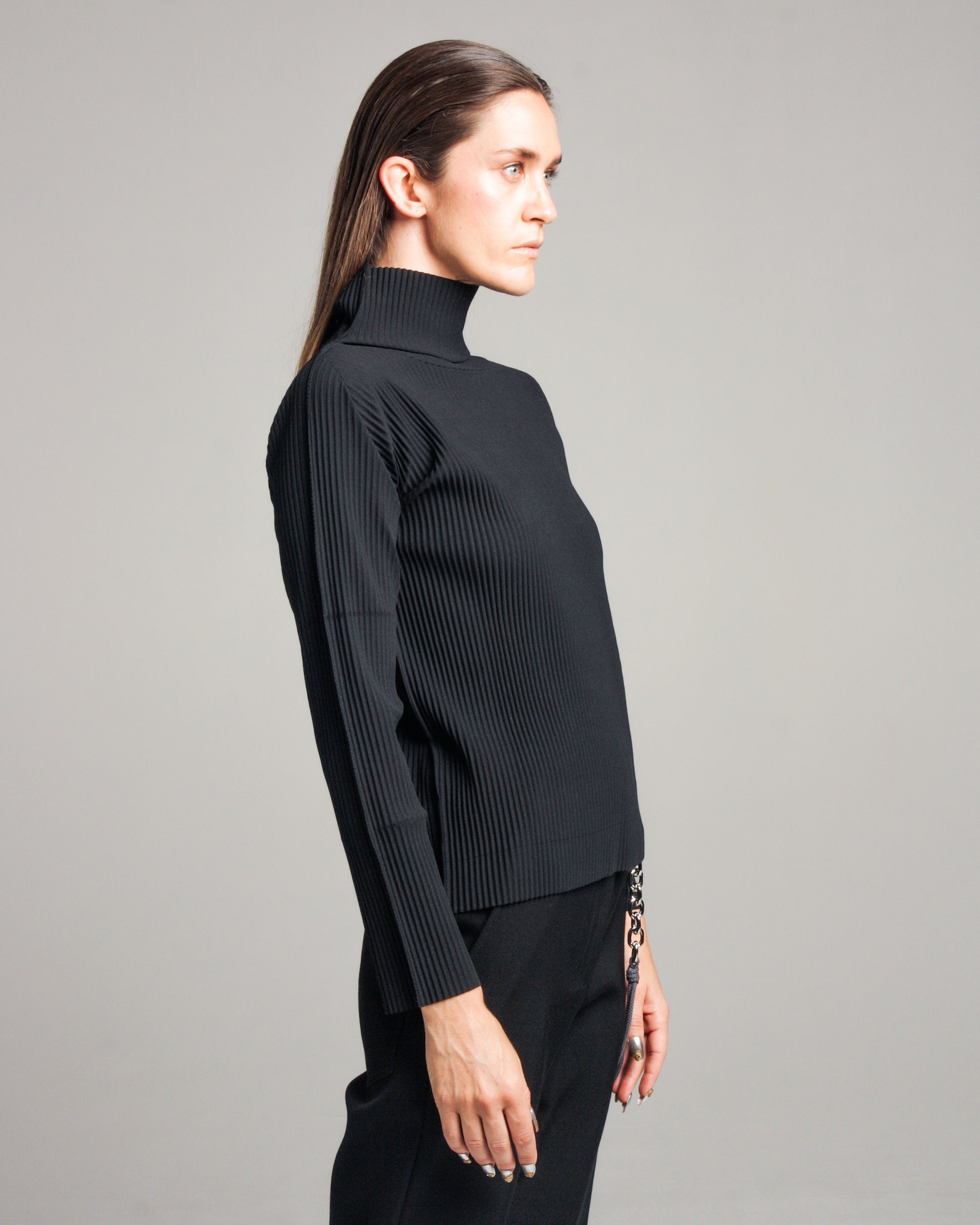 Black Fine Knit Pleated High Neck Top – Dilettante