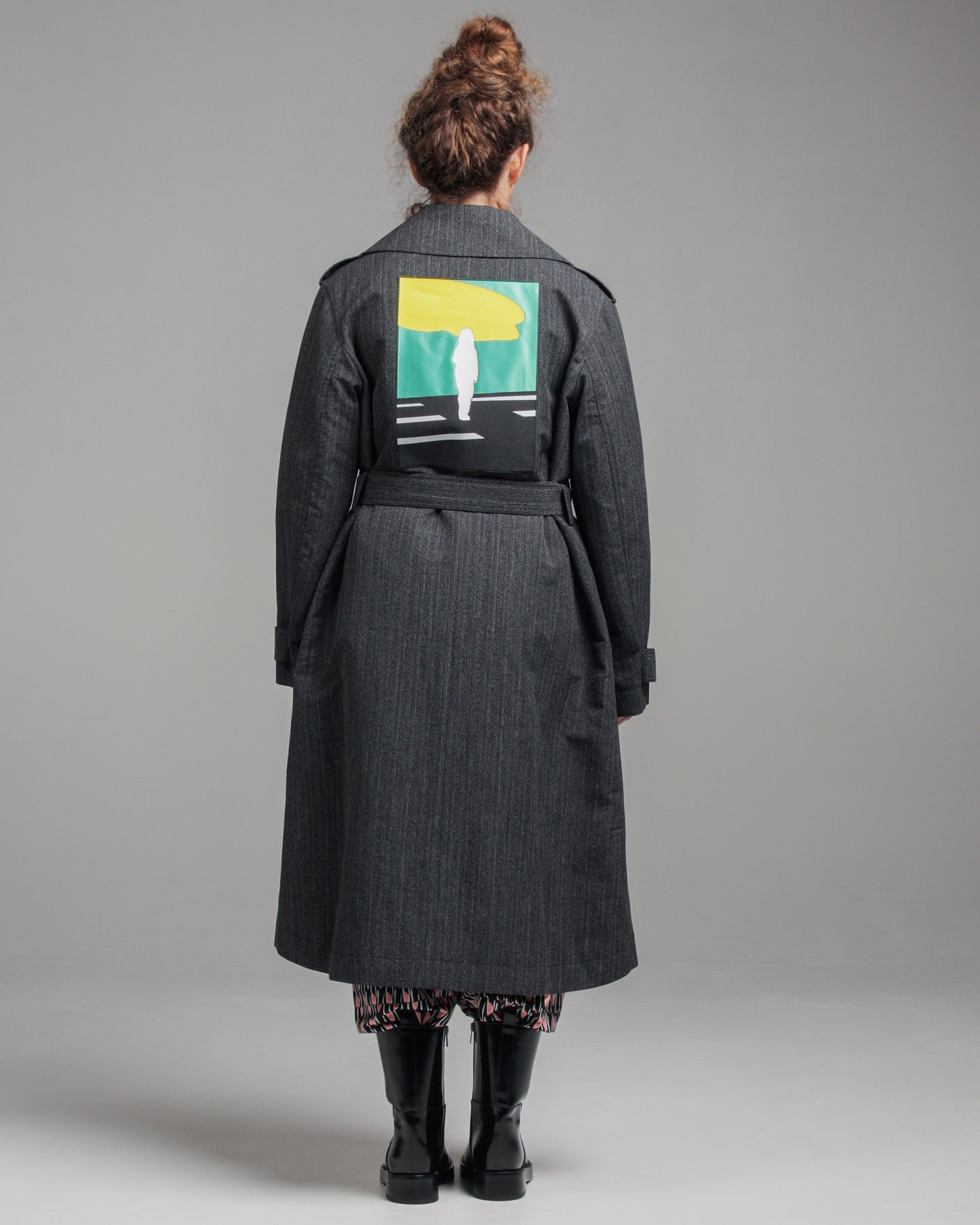 Charcoal Long Coat With Patch