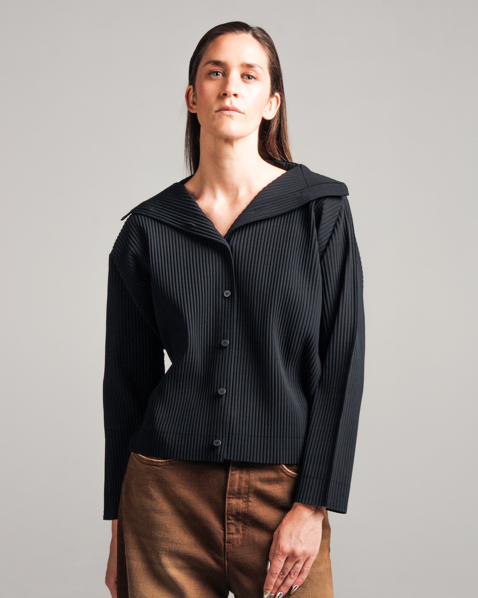 Black Fine Knit Pleated Cardigan – Dilettante