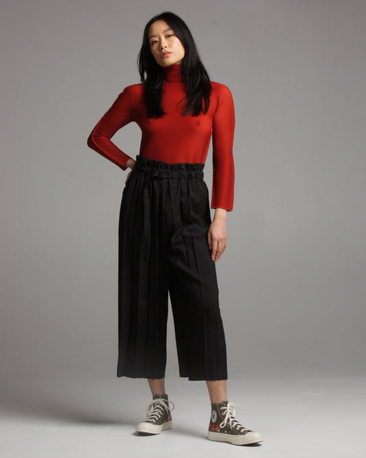 Wide Pleated Black Cropped Pant