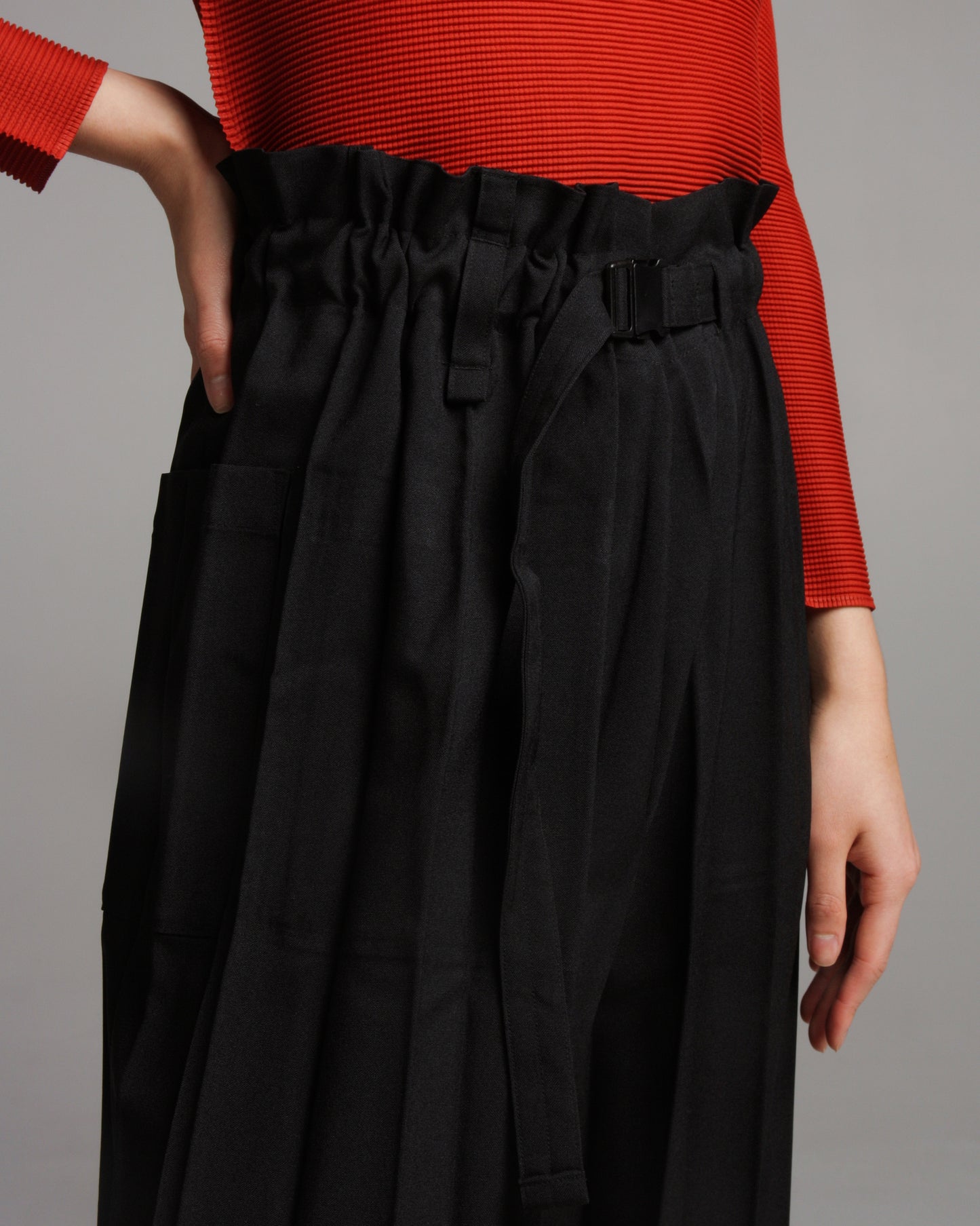 Wide Pleated Black Cropped Pant