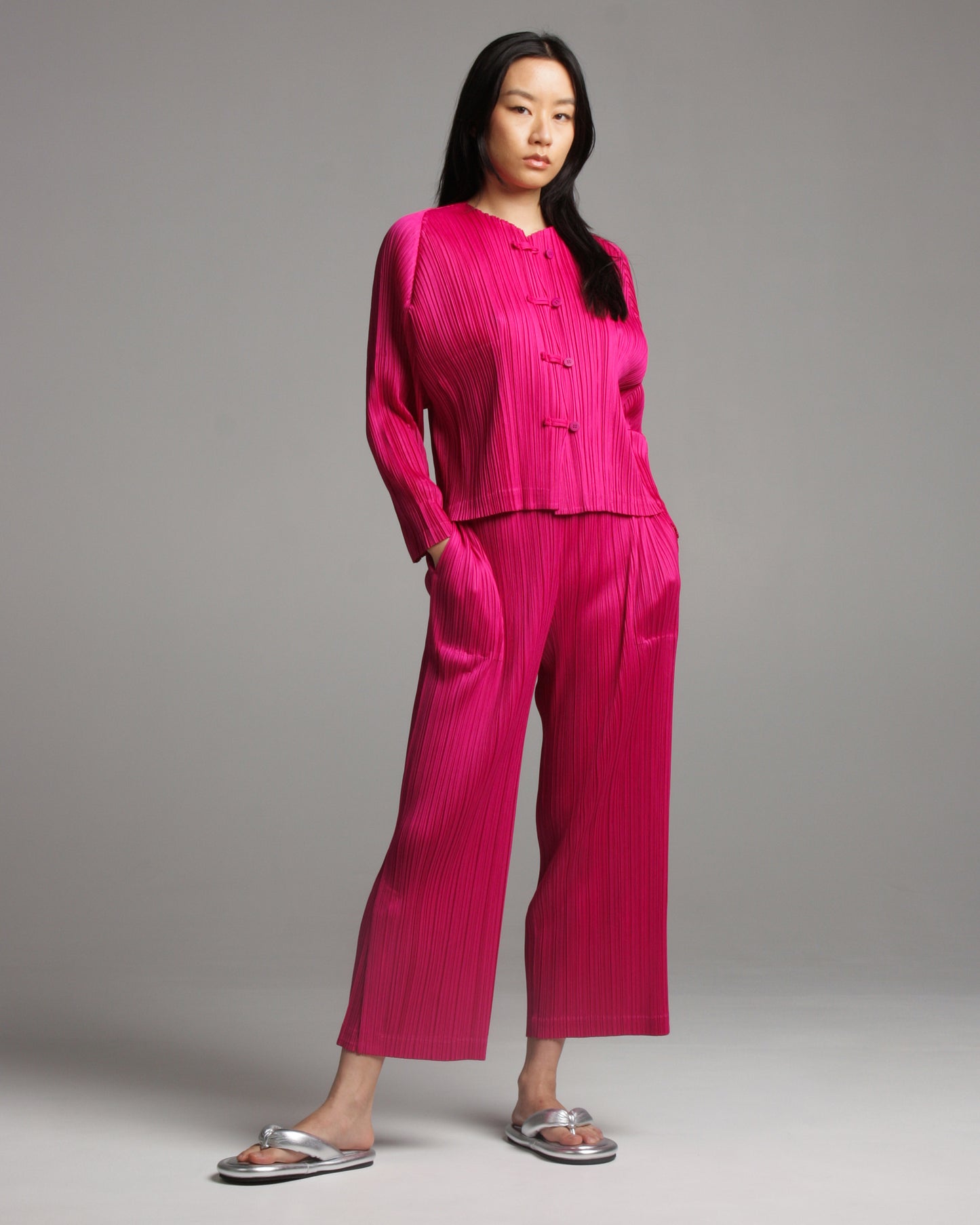 Wide Pink Pleated Trousers