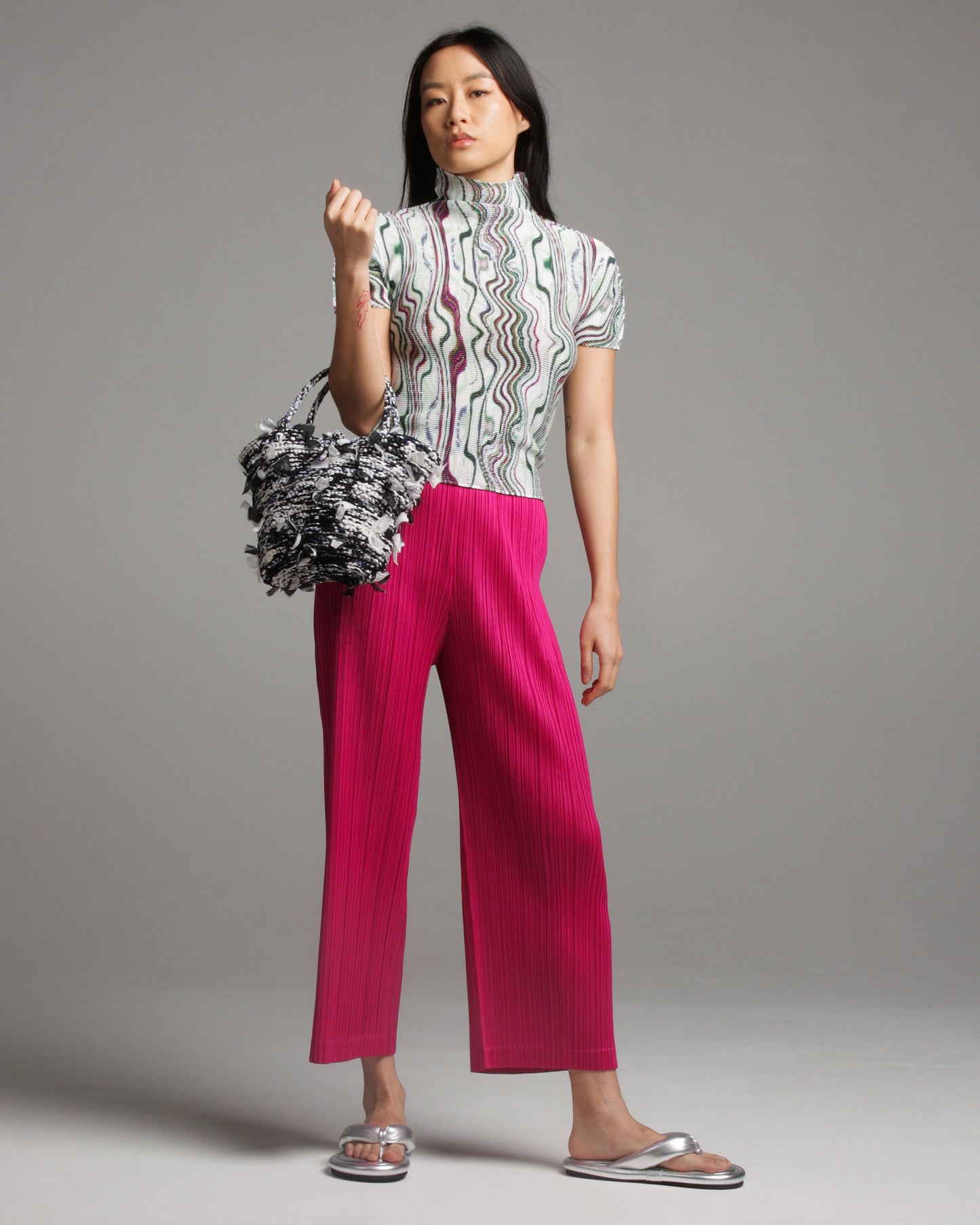 Wide Pink Pleated Trousers