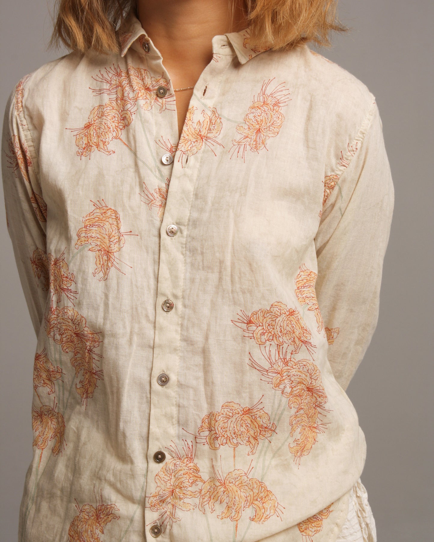 Beige Floral Button Down Shirt