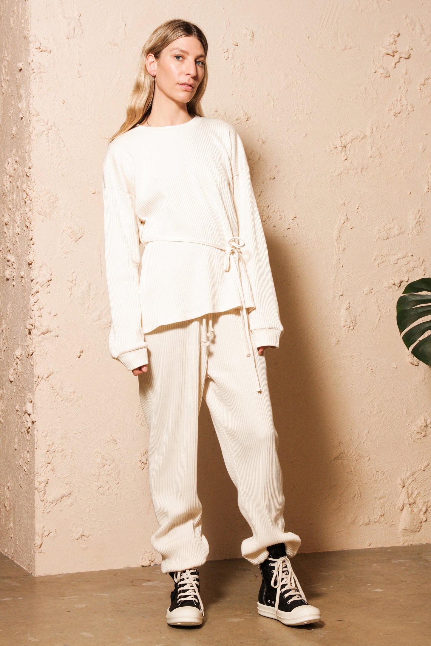 Sweat Pants Fleece Rib Off White