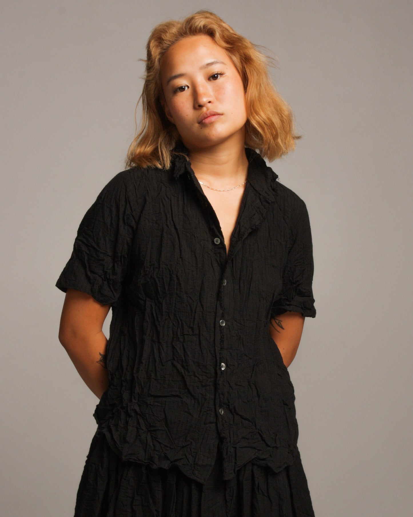 Black Wrinkled Finish Short Sleeve Shirt