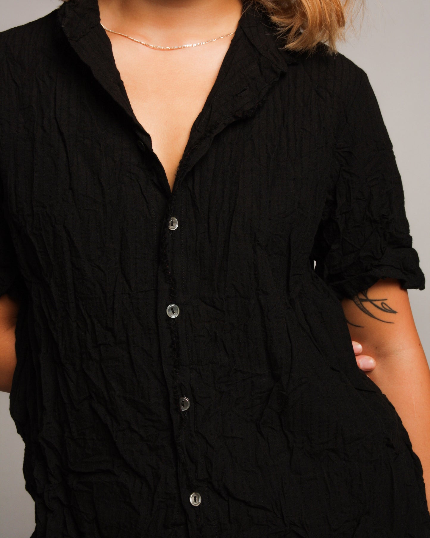 Black Wrinkled Finish Short Sleeve Shirt