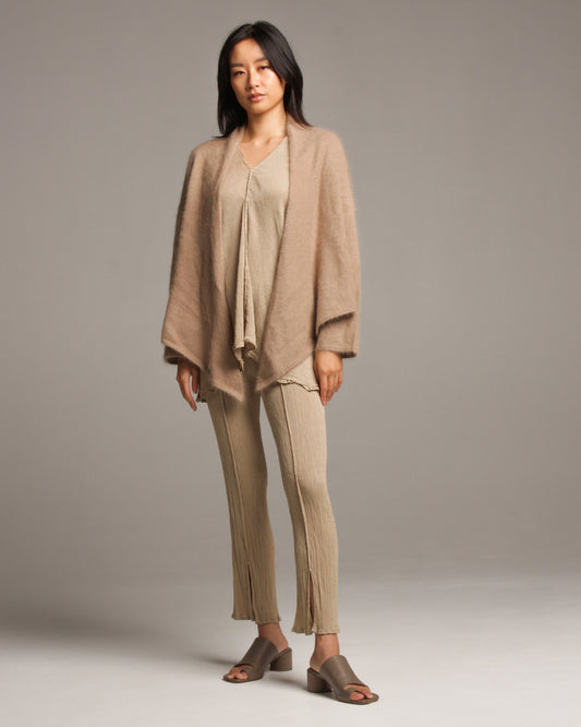 Beige Angora Shaggy Cardigan