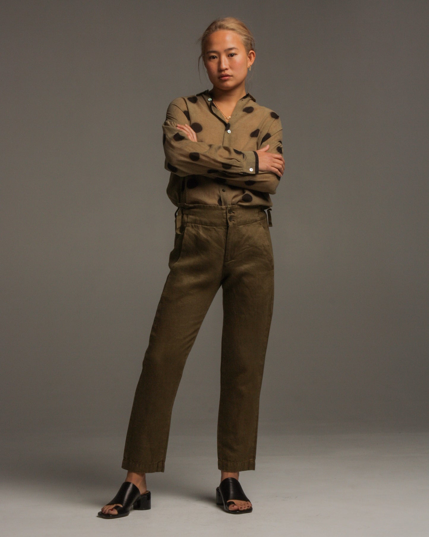 Khaki Relaxed Linen Pants