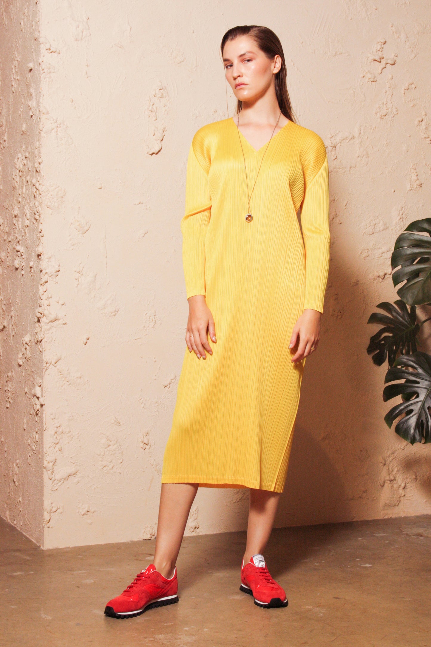 V Neck Dress Yellow