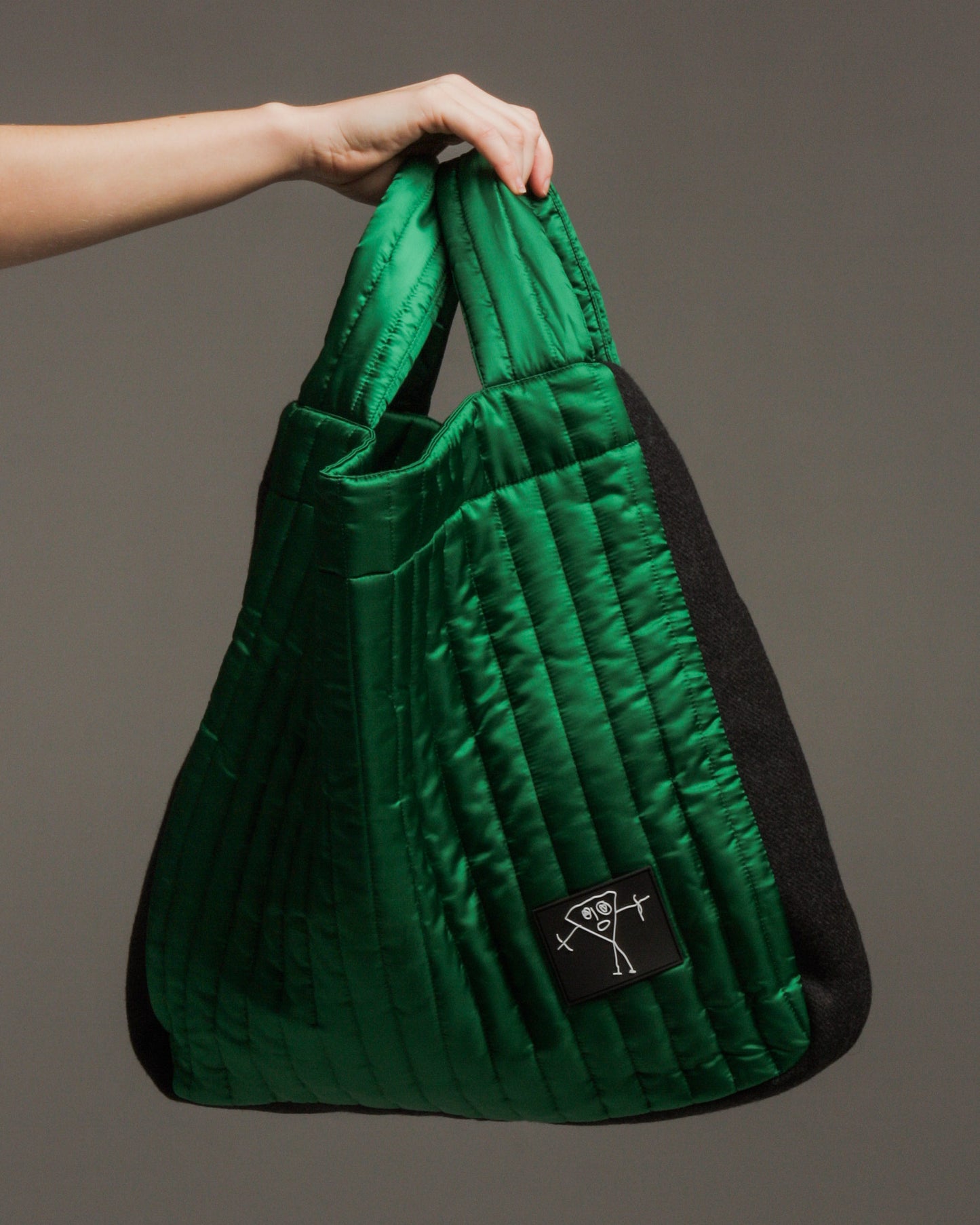 Green Grey Padded Shopper