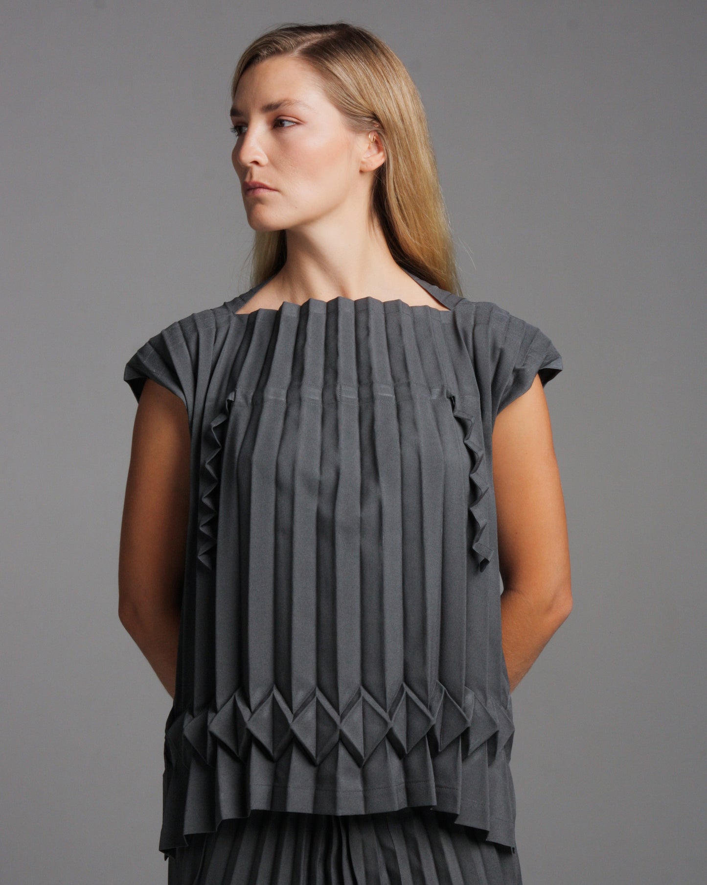 Cube Pleats Grey Blouse