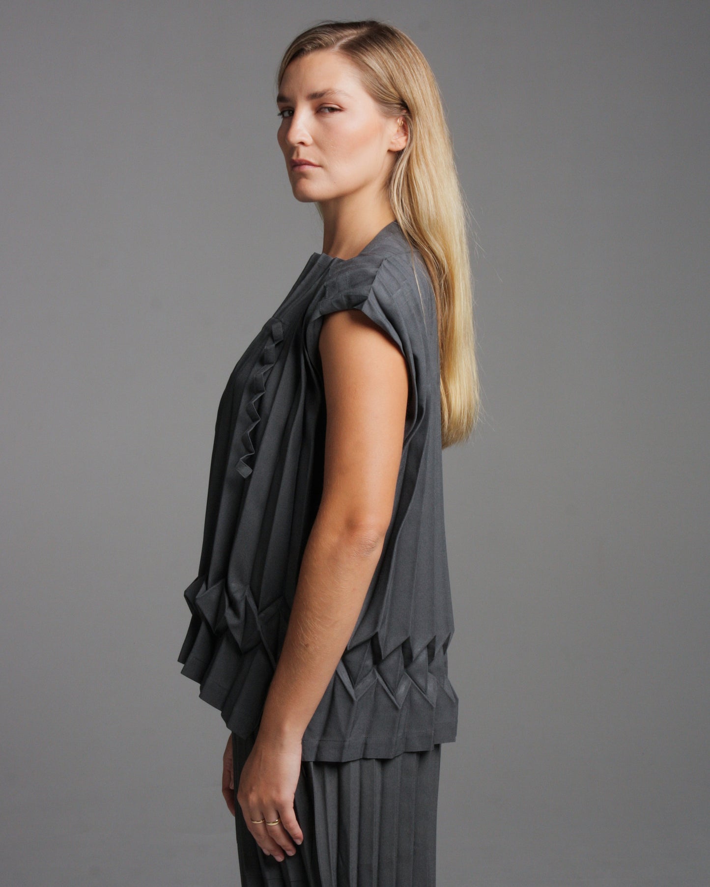 Cube Pleats Grey Blouse