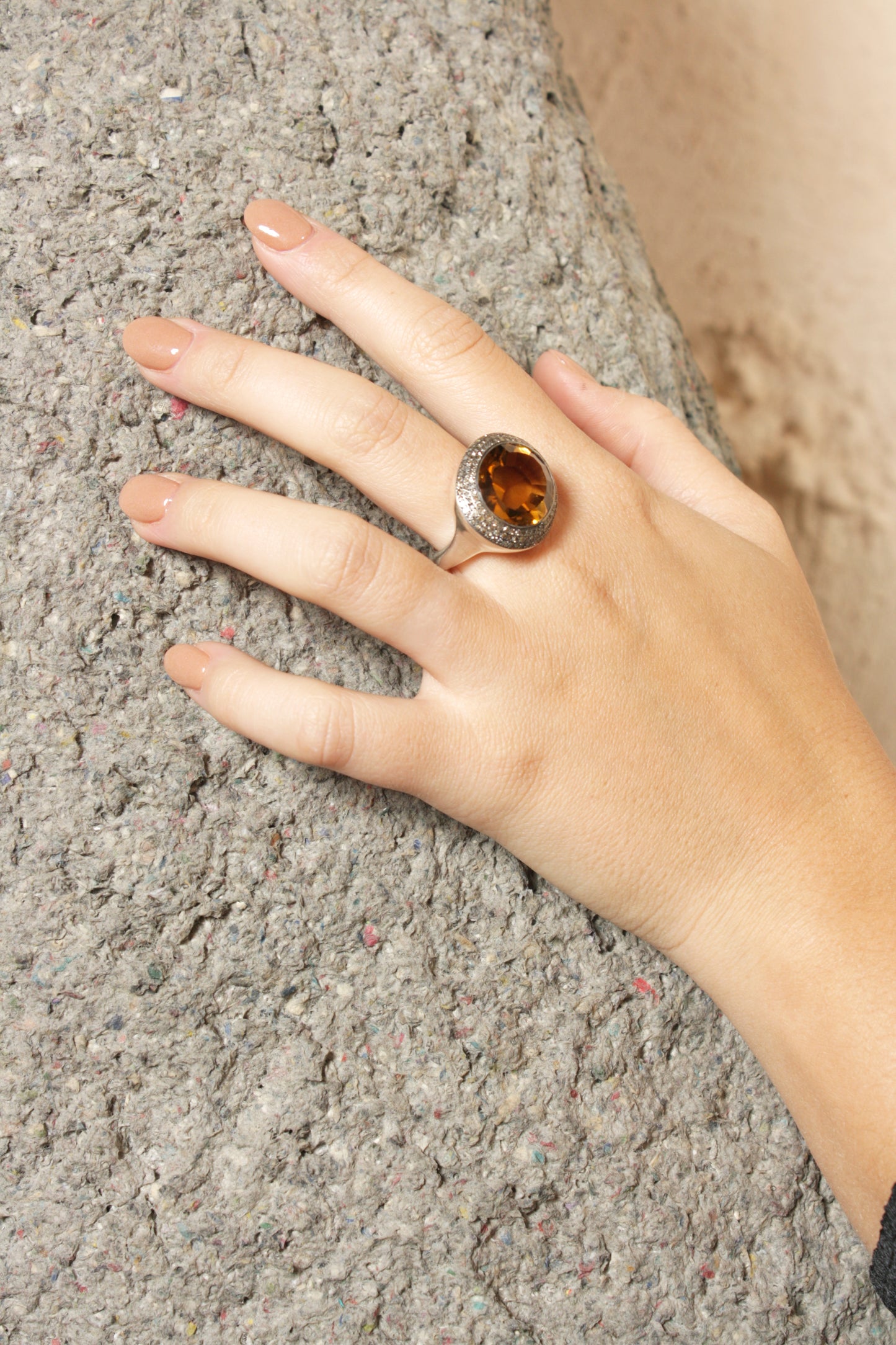 Verone Beer Quartz Cognac Diamond Ring