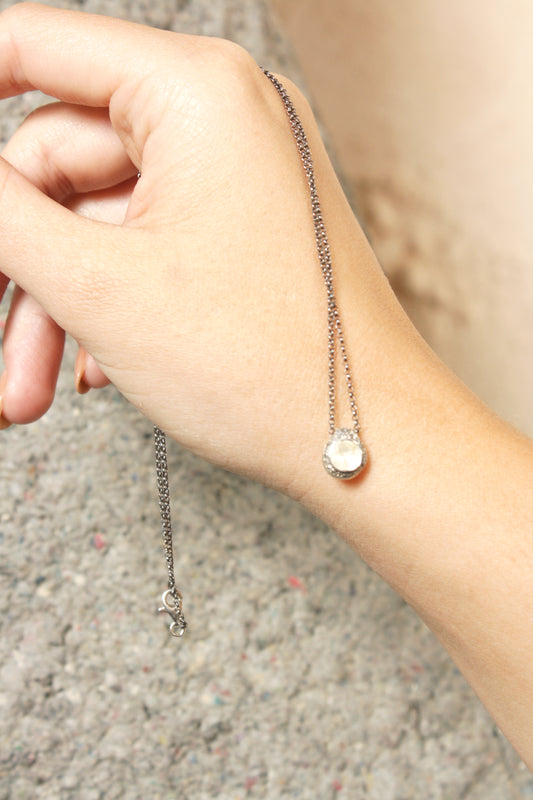 White Rutilated Quartz Grey Diamond Necklace