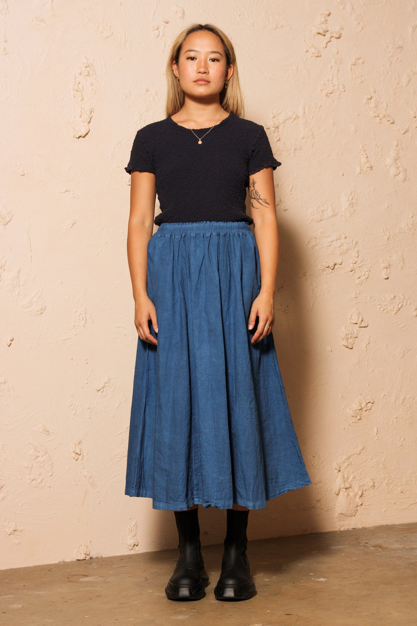 Stitch Stripe Hand Dye Indigo Skirt