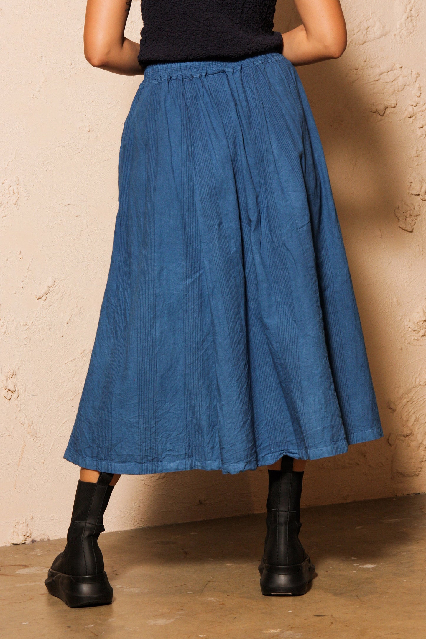 Stitch Stripe Hand Dye Indigo Skirt