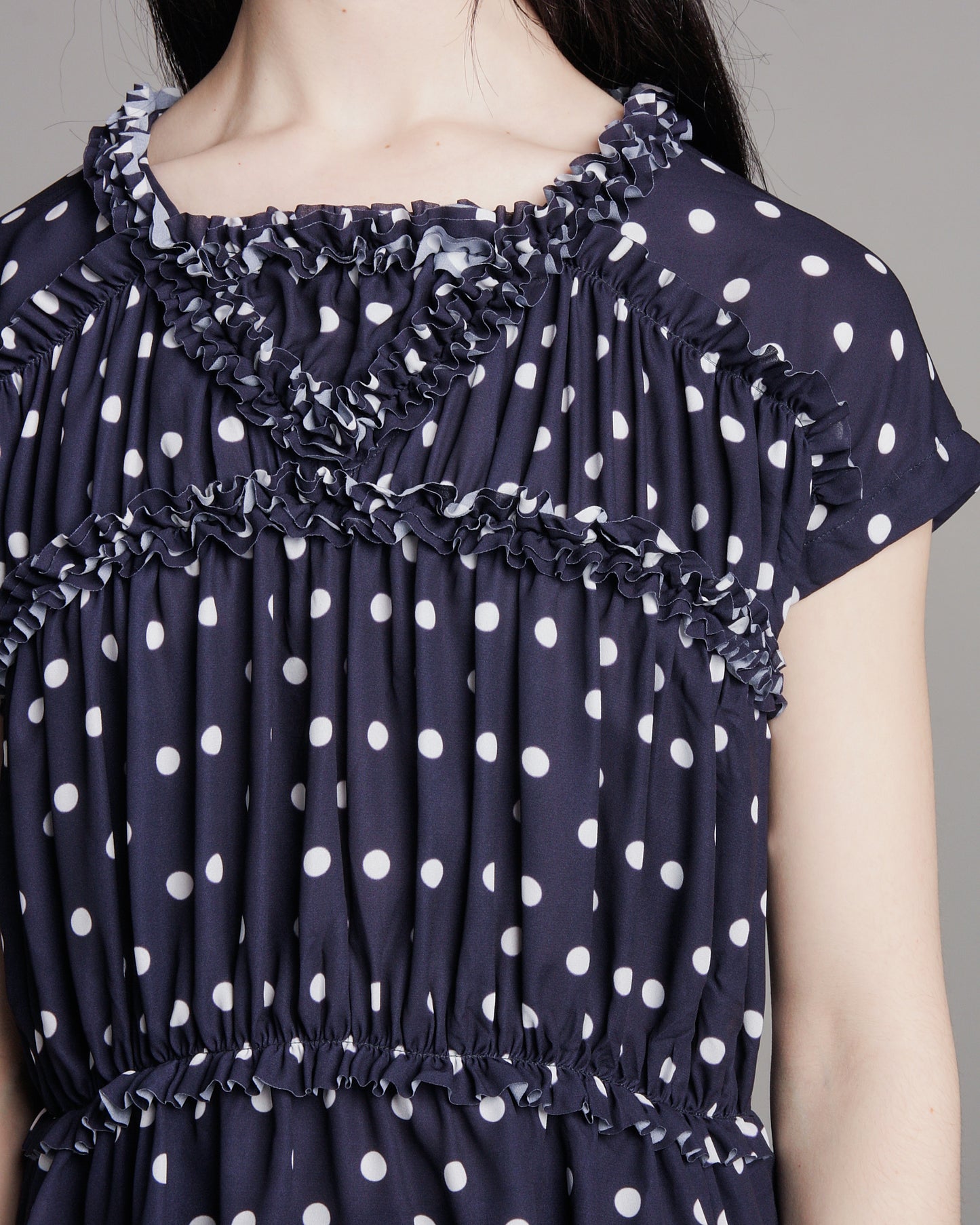 Navy Polka Dot Ruched Top