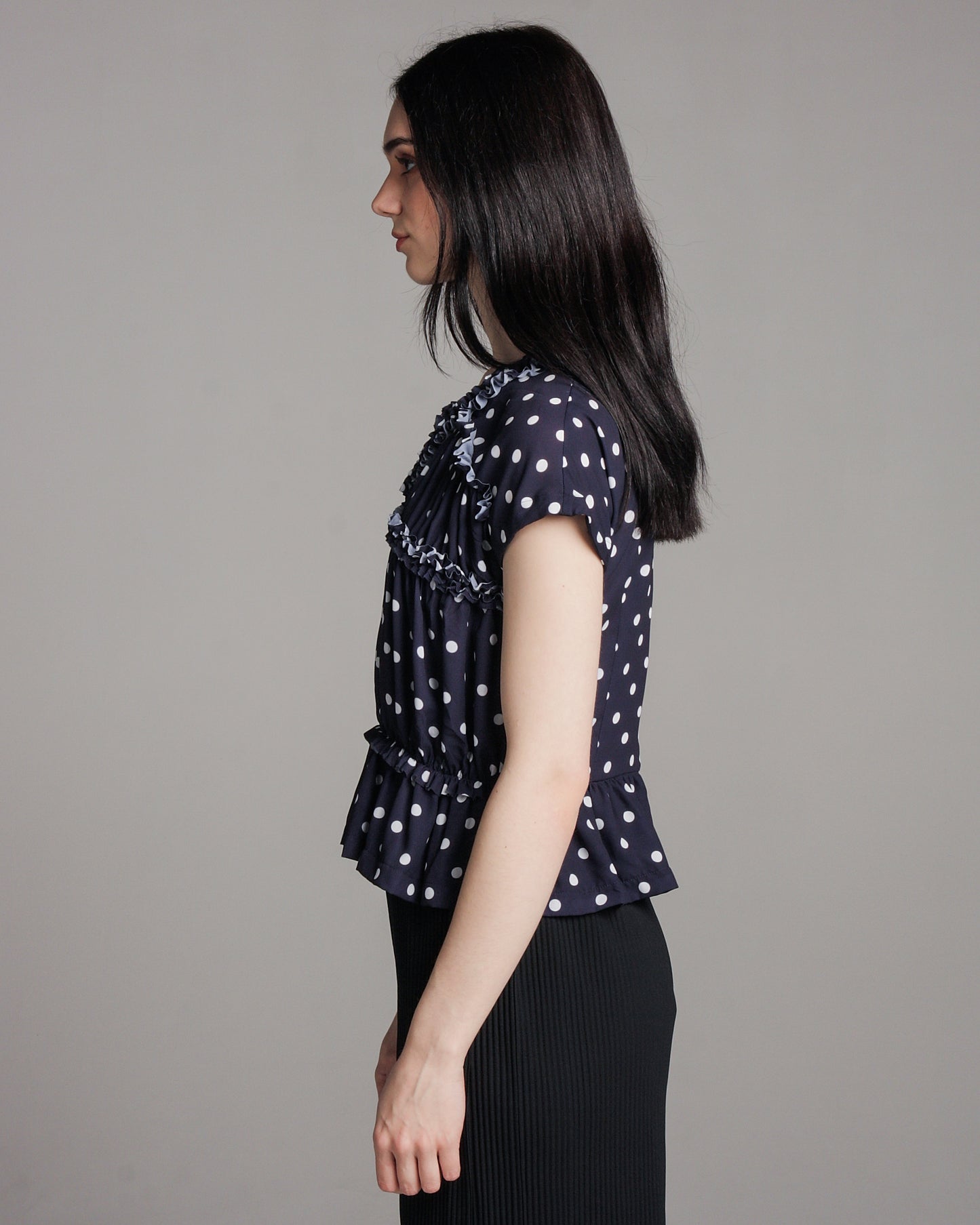 Navy Polka Dot Ruched Top