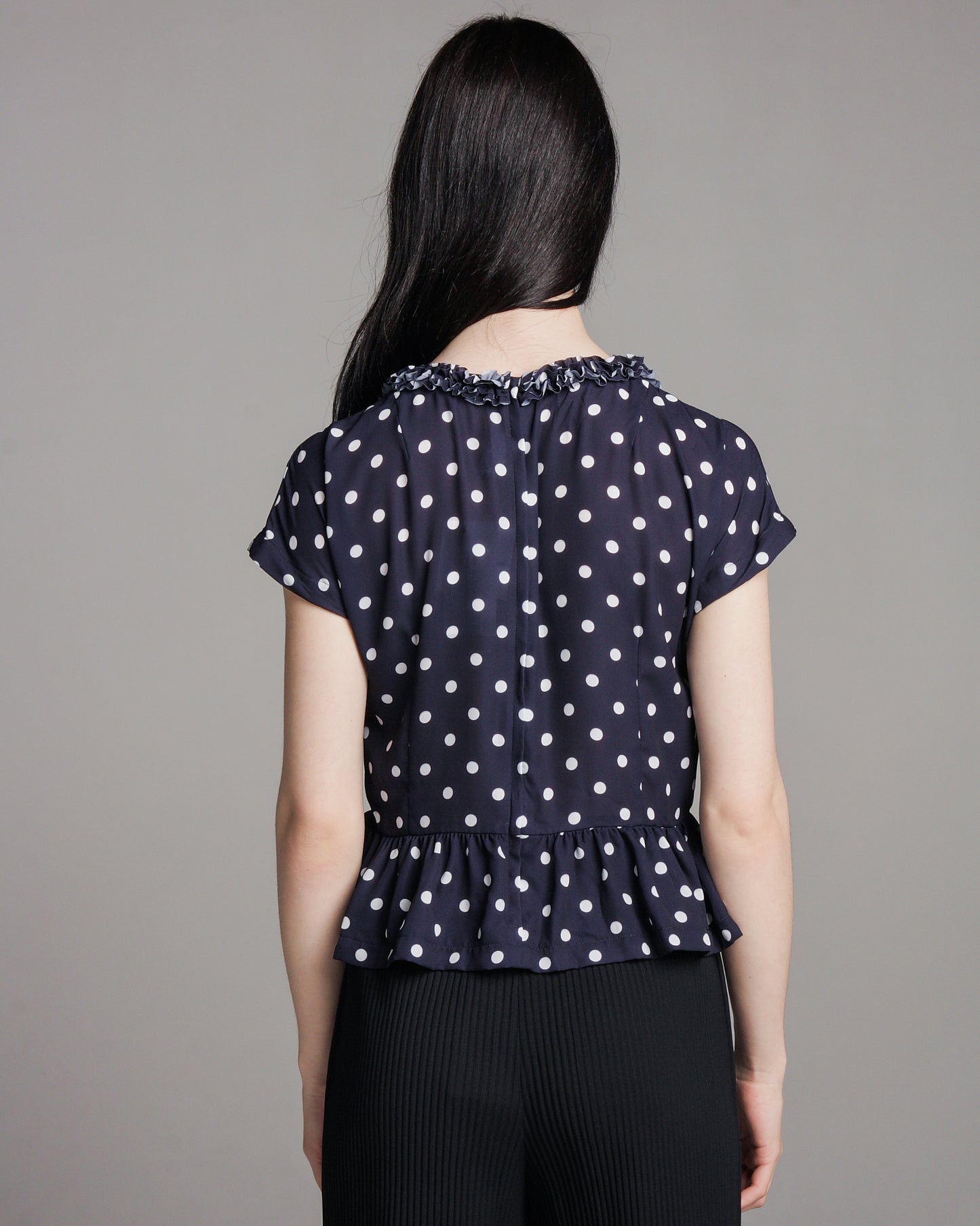 Navy Polka Dot Ruched Top