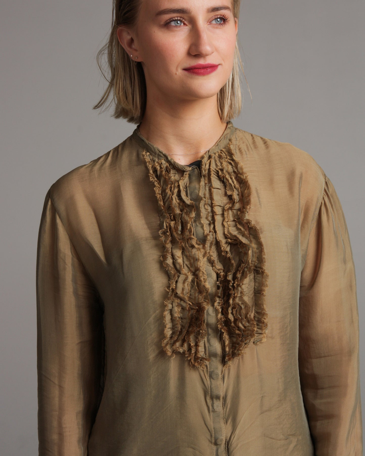 Antique Gold Chiffon Tuxedo Shirt