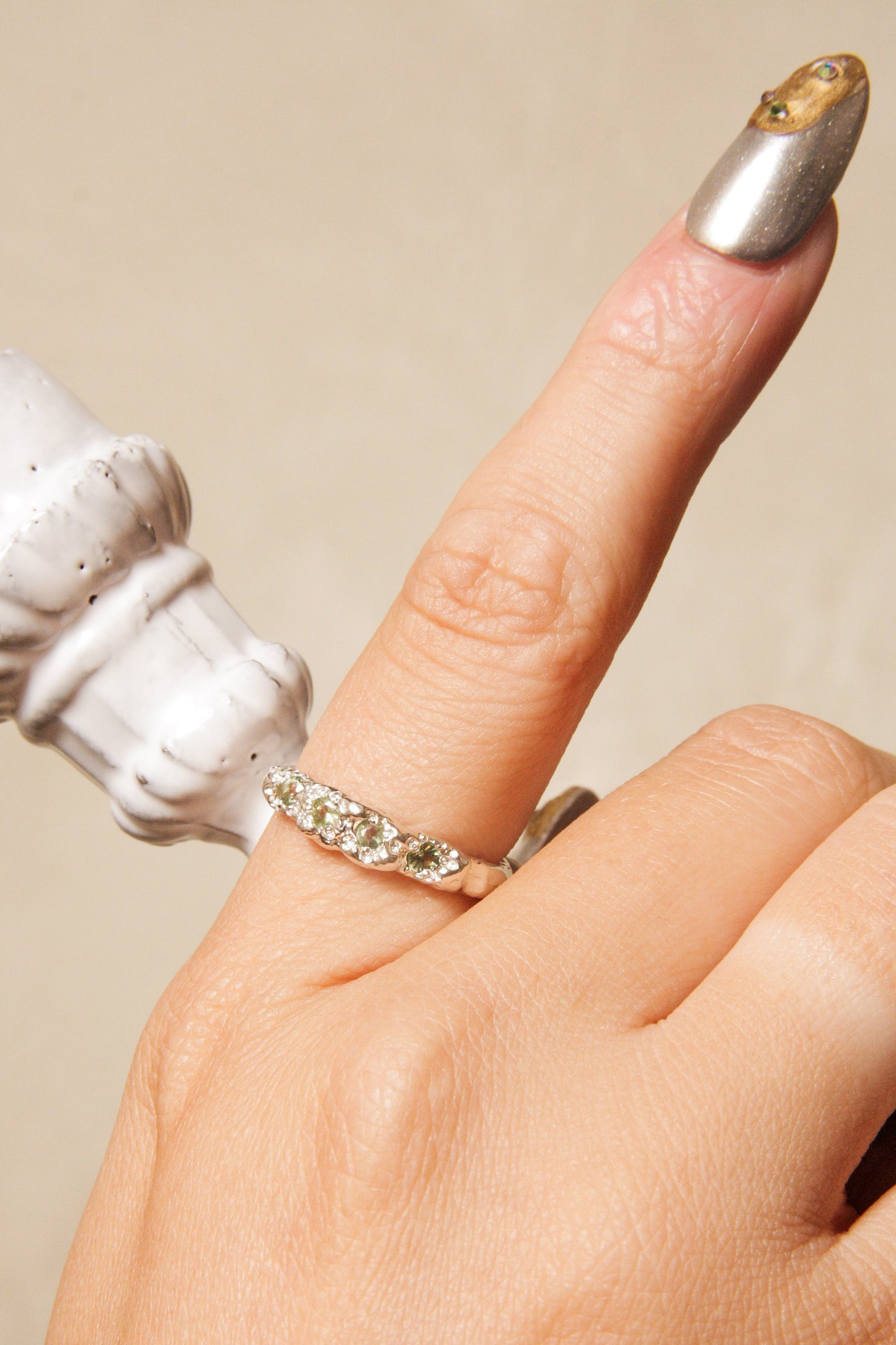 Silver Cirus Ring with Green Sapphire