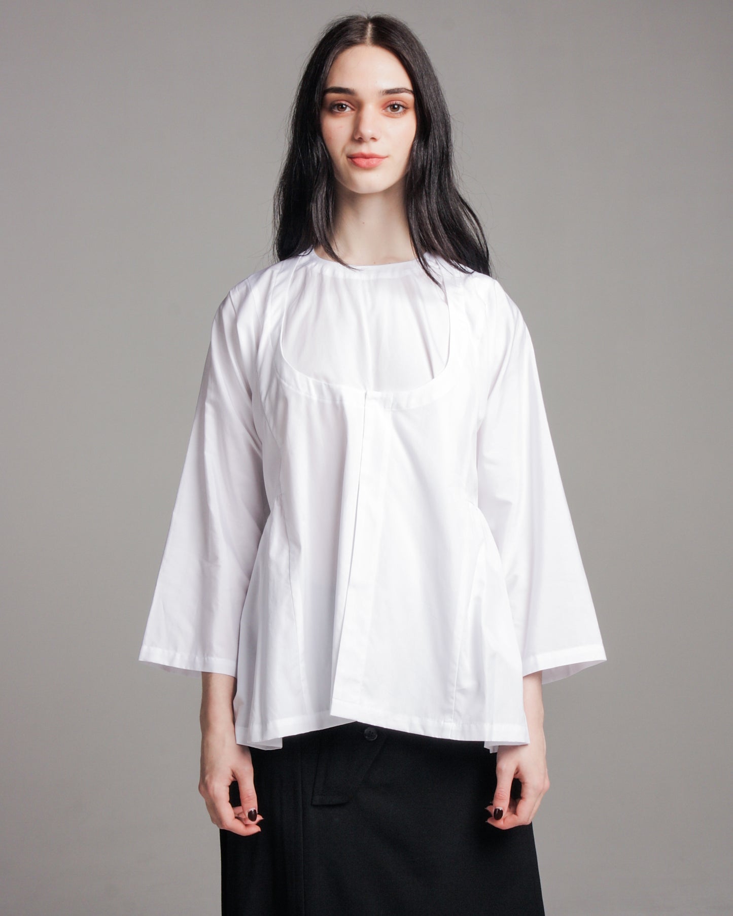 White Double Neckline Blouse