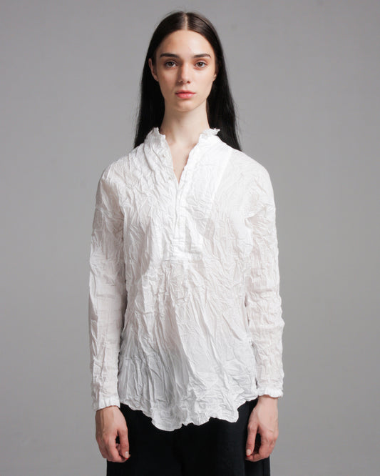 White Cut-Off Collar Wrinkle Blouse