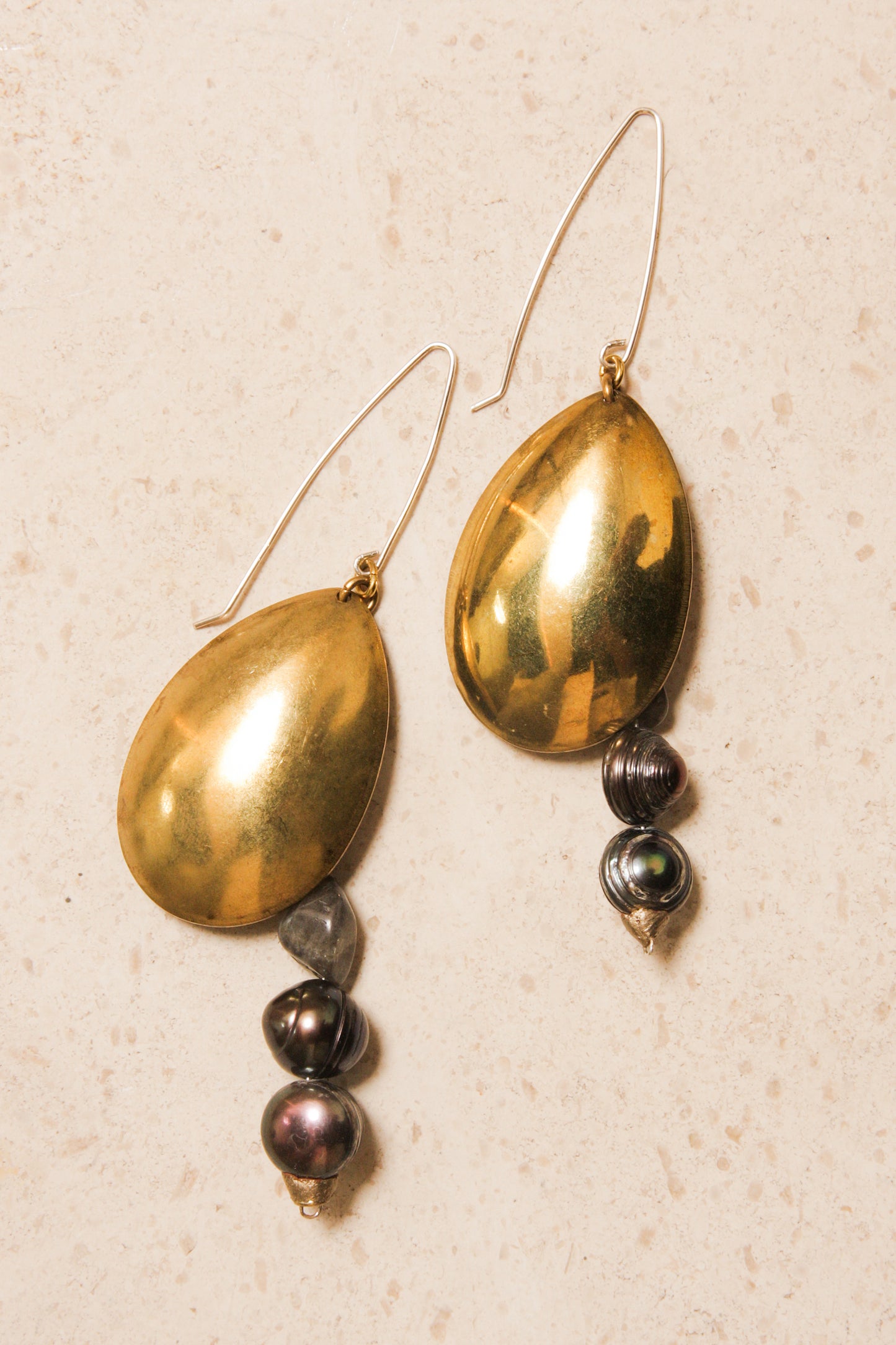 Gold, Pearl and Labradorite Earrings