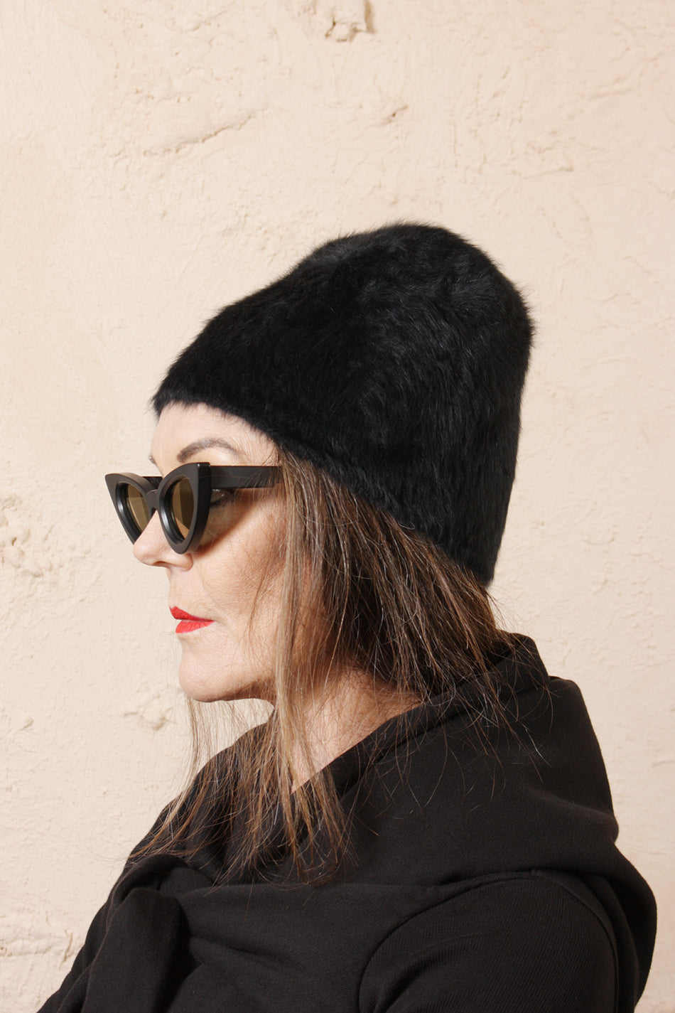 Angora Black Beanie