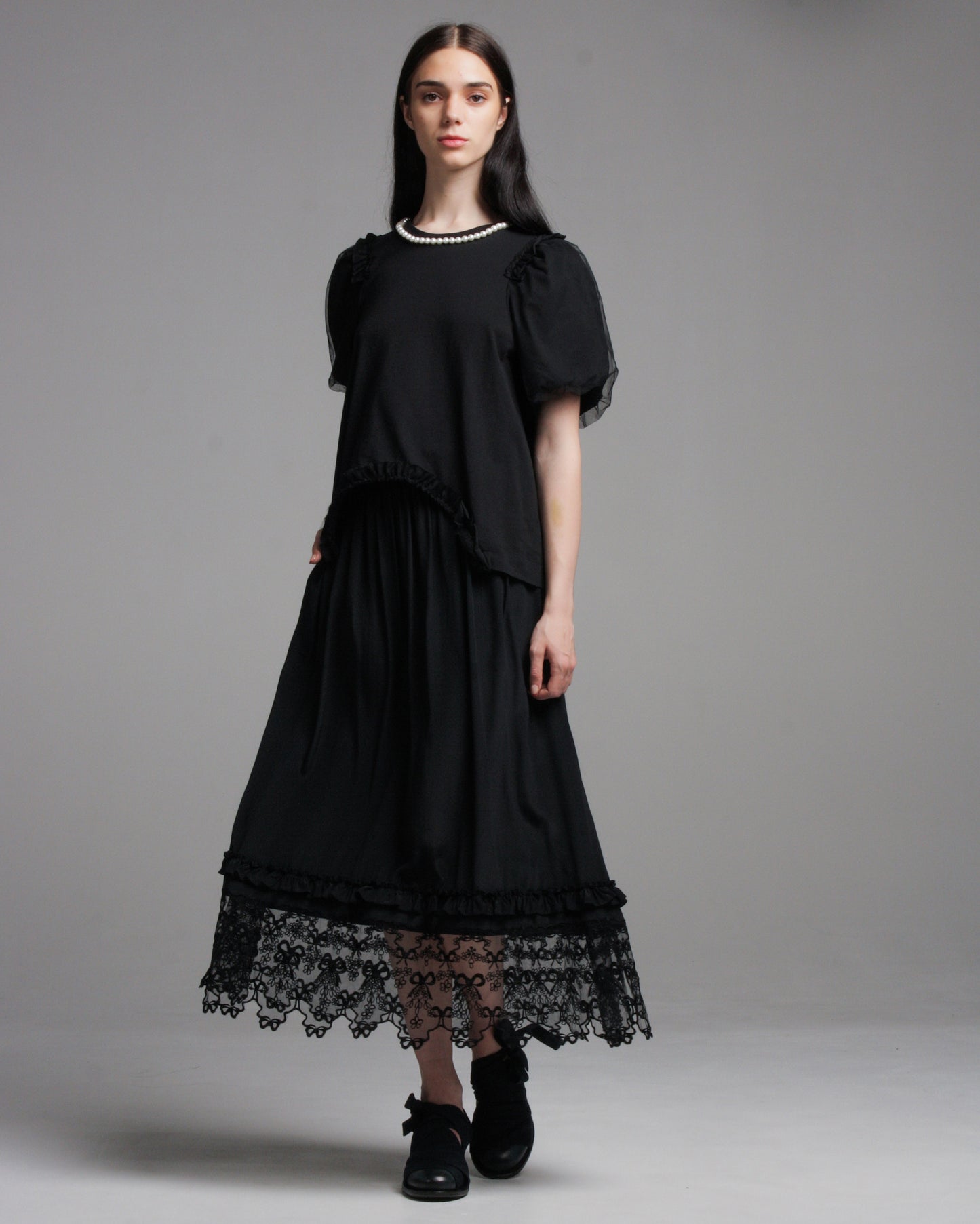 Black Lace Trim Maxi Skirt