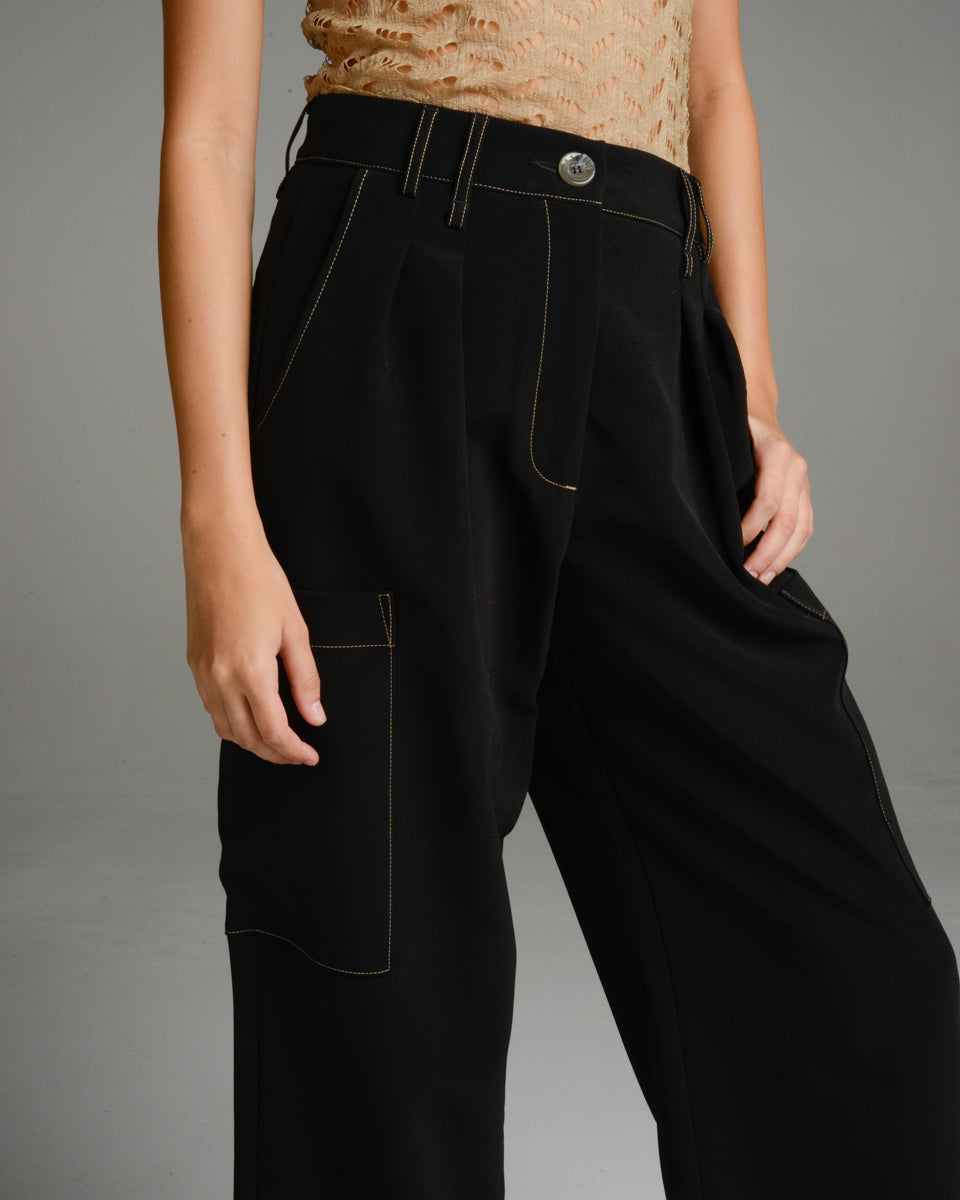 Black Patch Pocket Pants