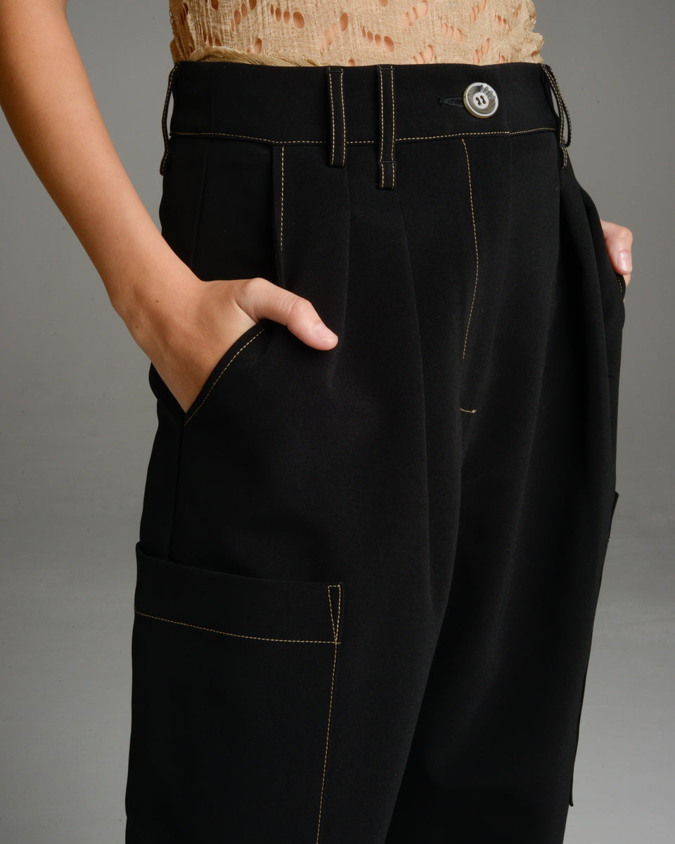 Black Patch Pocket Pants