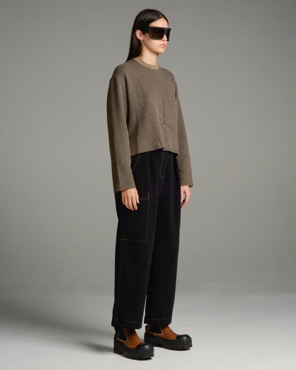 Brown Cropped Towelling Pullover