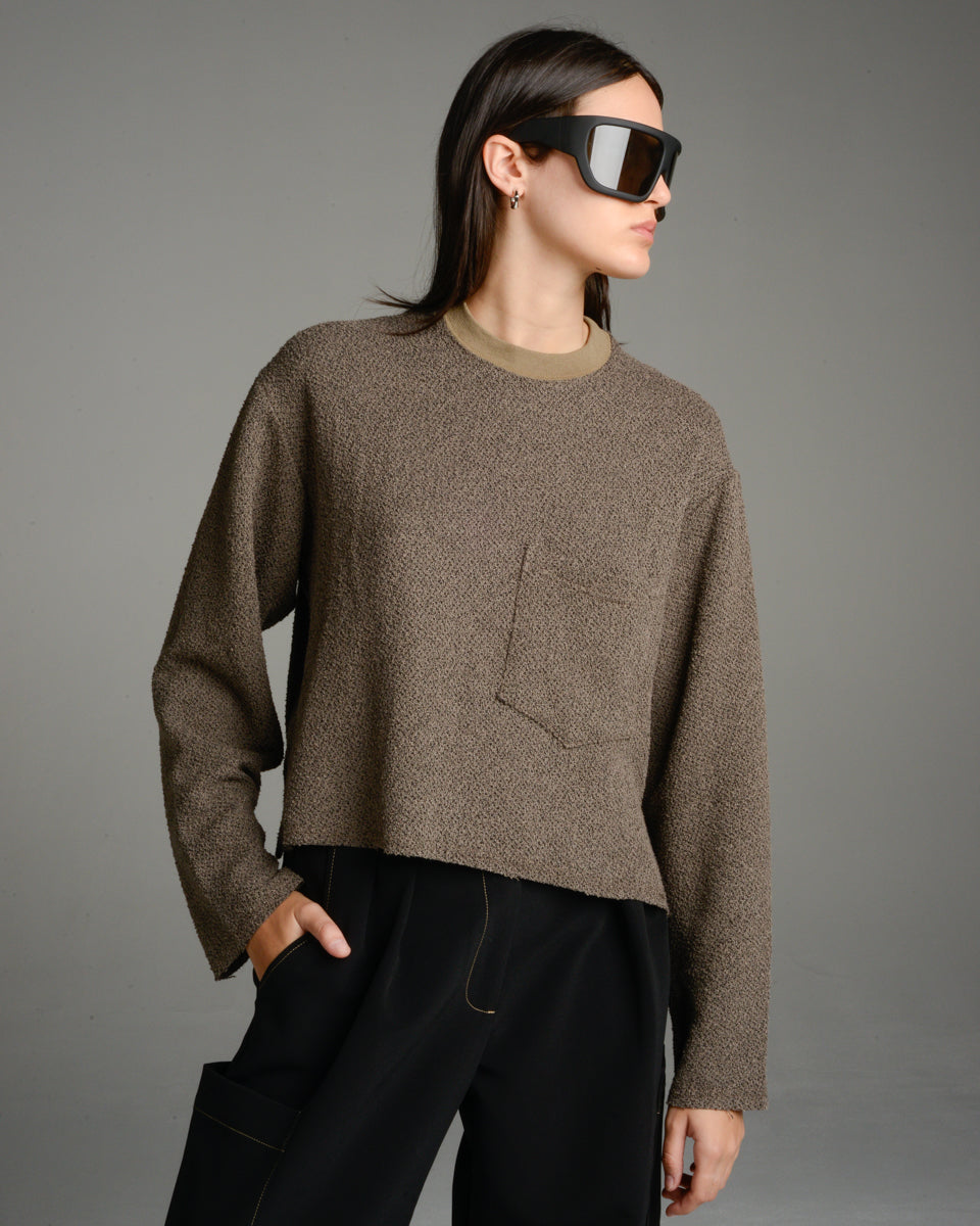 Brown Cropped Towelling Pullover