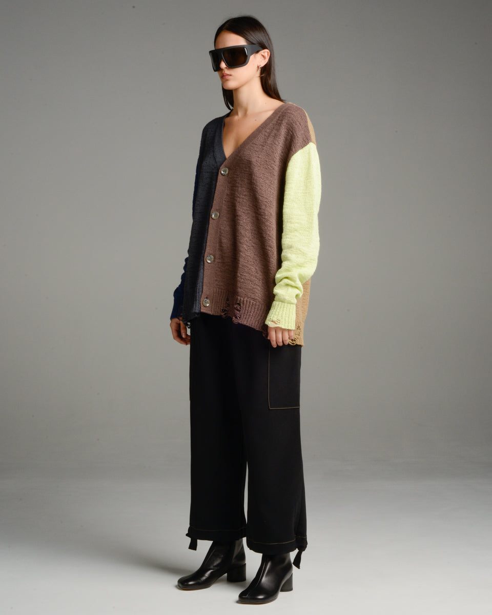 Brown Block Colour Oversized Cardigan