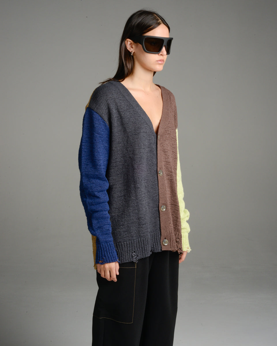 Brown Block Colour Oversized Cardigan