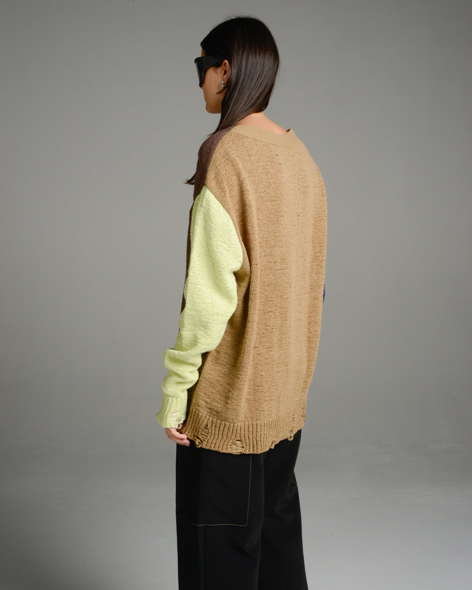 Brown Block Colour Oversized Cardigan