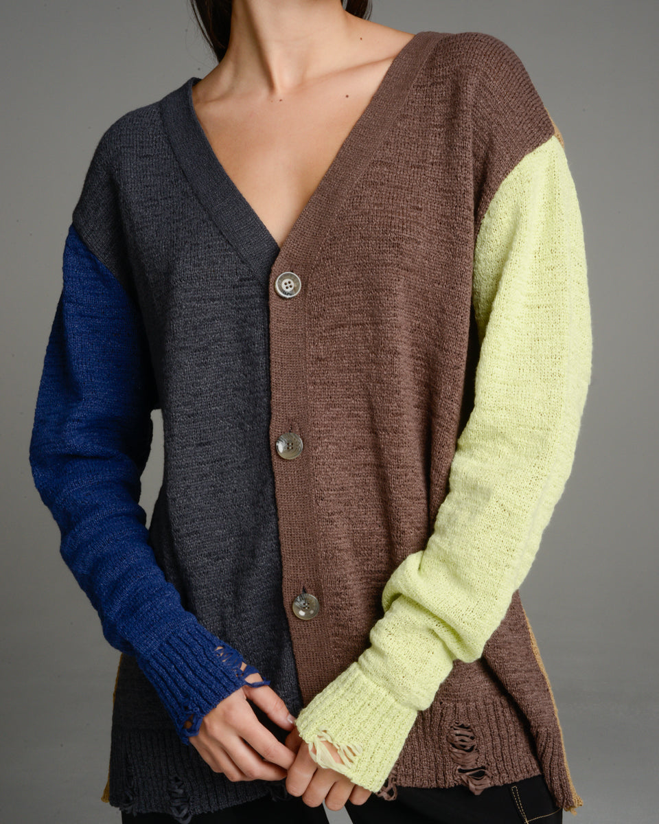 Brown Block Colour Oversized Cardigan